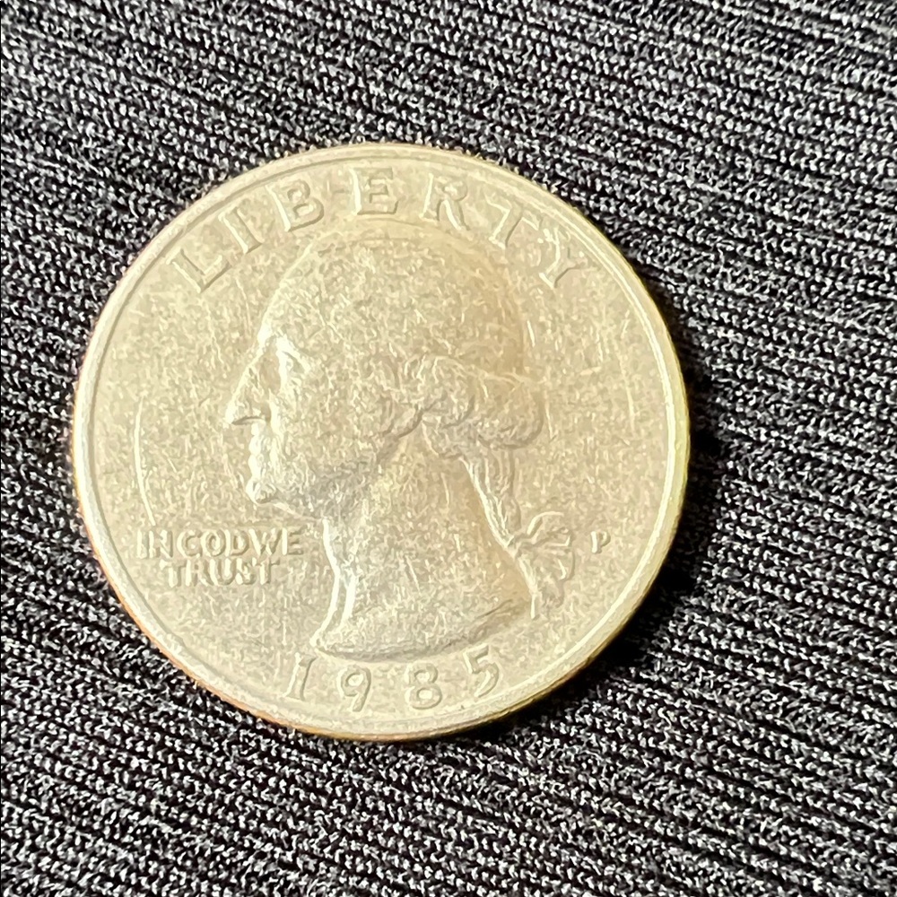 1985 P WASHINGTON QUARTER 25 Cents Philadelphia Mint with Obverse P Mint Mark.